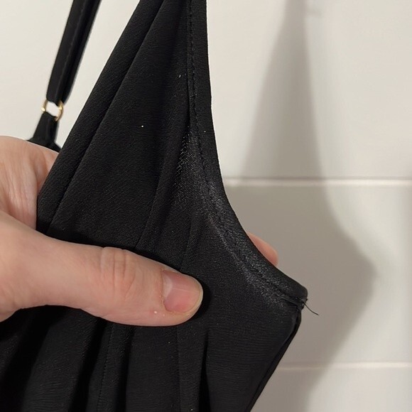 Jump Apparel Black Spaghetti Strap Maxi Cowl Neck High Slit Dress Size Large - Picture 7 of 8